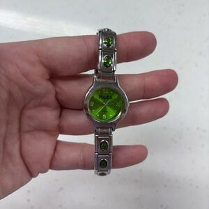 Mudd Y2K Quartz Green Dial Silver Stretch Band Italian Charm Bracelet Watch